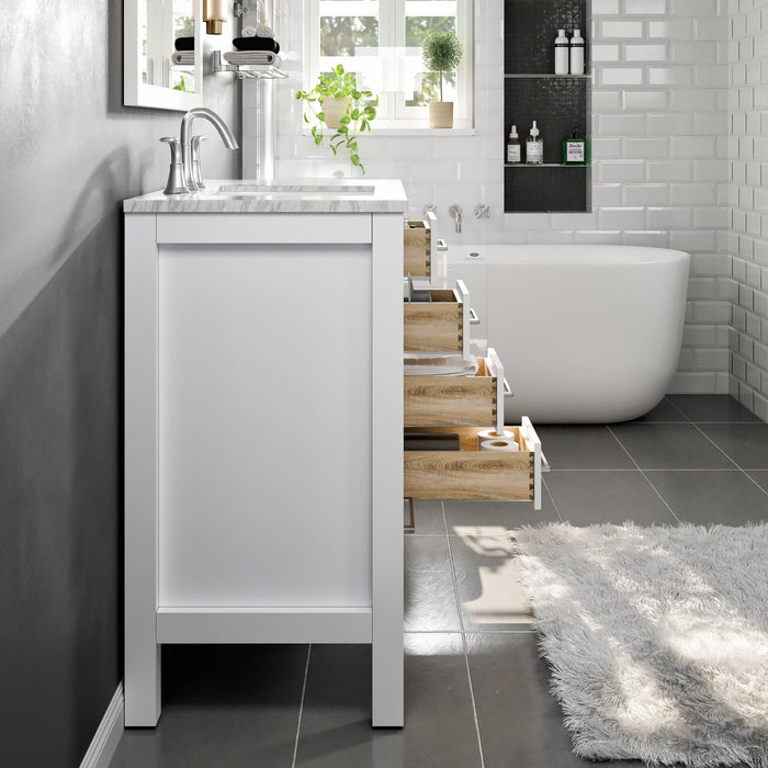 Eviva Aberdeen 36" Transitional Bathroom Vanity in Gray or White Finish with White Carrara Marble Countertop and Undermount Porcelain Sink