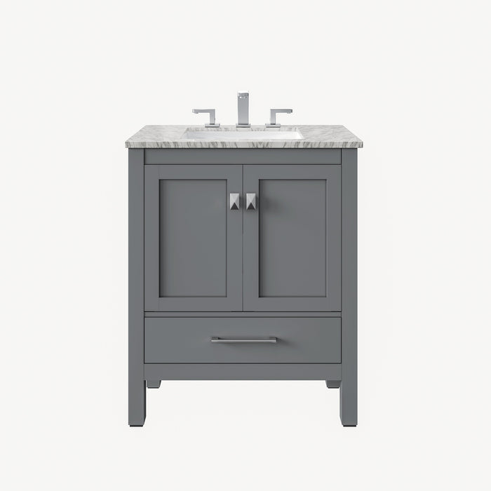 Eviva Aberdeen 30" Transitional Bathroom Vanity in Espresso, Gray or White Finish with White Carrara Marble Countertop and Undermount Porcelain Sink