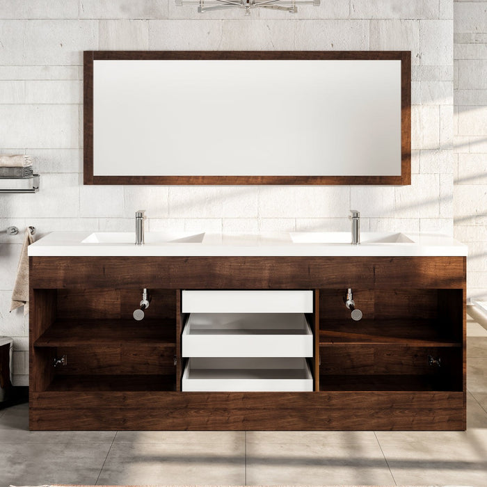 Eviva Lugano 84" Modern Double Sink Bathroom Vanity in Cement Gray, Gray, Gray Oak, Rosewood, White Finish with White Integrated Acrylic Top