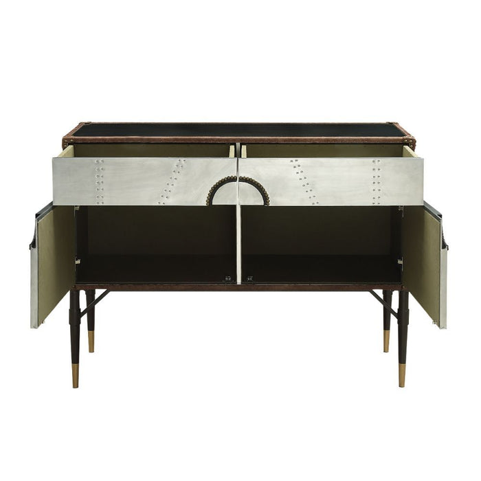 Acme Furniture Brancaster Console Table in Top Grain Leather & Aluminum 90030