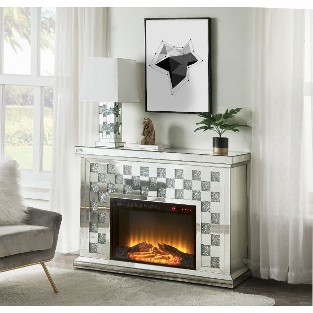 Acme Furniture Noralie Fireplace in Mirrored & Faux Diamonds 90872