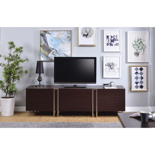 Acme Furniture Cattoes Tv Stand in Dark Walnut & Nickel Finish 91795