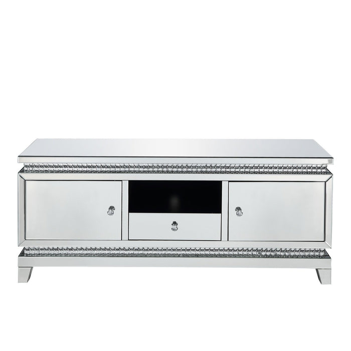 Acme Furniture Lotus Tv Stand in Mirrored, Faux Ice Cube Crystals 91835