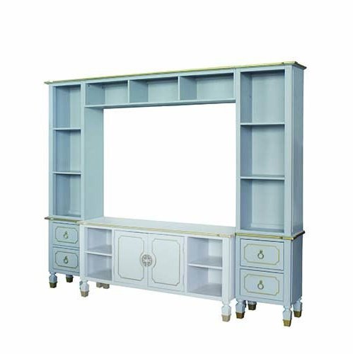 Acme Furniture House Marchese Entertainment Center in Gold Trim & Pearl Gray Finish 91990