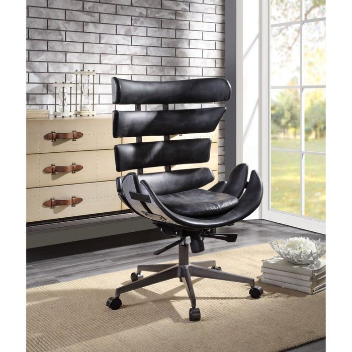 Acme Furniture Megan Office Chair in Vintage Black Top Grain Leather & Aluminum 92552