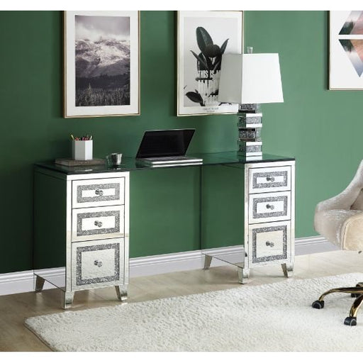 Acme Furniture Noralie Writing Desk in Mirrored & Faux Diamonds 93124