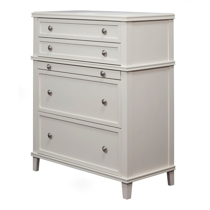 Alpine Furniture Potter 4 Drawer Multifunction Chest w/ Pull Out Tray, White 955-05