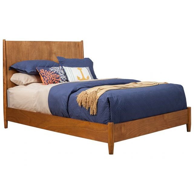 Alpine Furniture Flynn Mid Century Modern Queen Panel Bed, Acorn 966-01Q