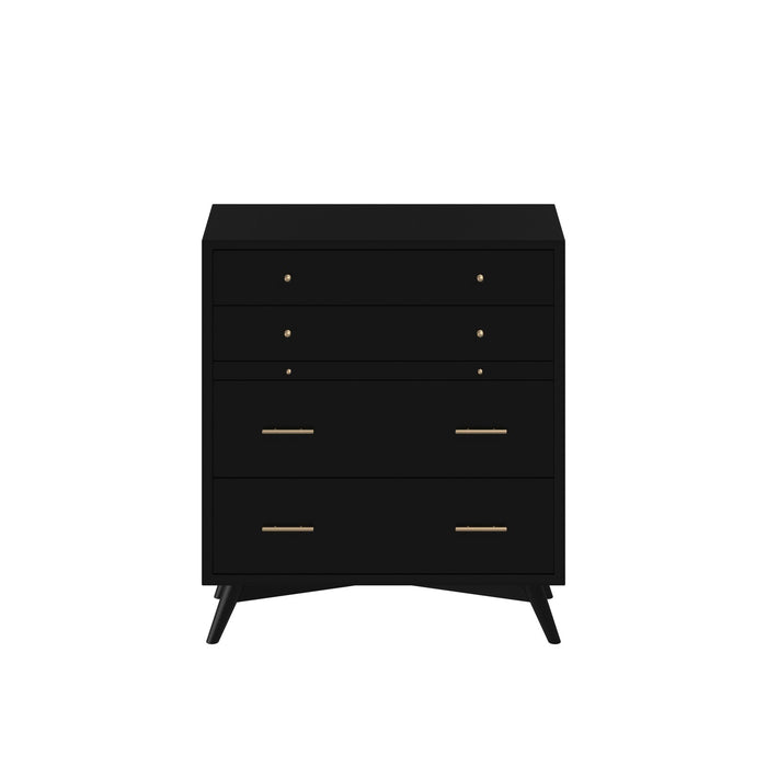 Alpine Furniture Flynn Mid Century Modern 4 Drawer Multifunction Chest w/Pull Out Tray, Black 966BLK-05
