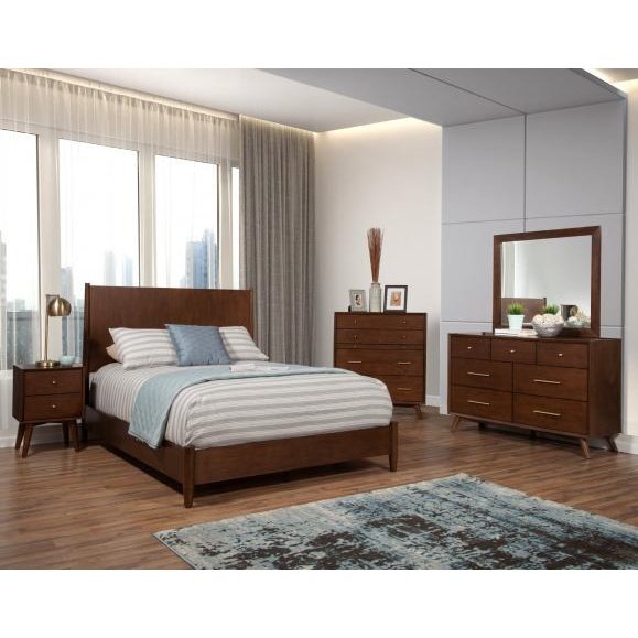 Alpine Furniture Flynn Mid Century Modern Queen Panel Bed, Walnut 966WAL-01Q