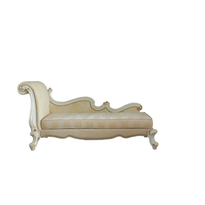 Acme Furniture Picardy Chaise Lounge W/2 Pillows in Pattern Fabric & Antique Pearl Finish 96910