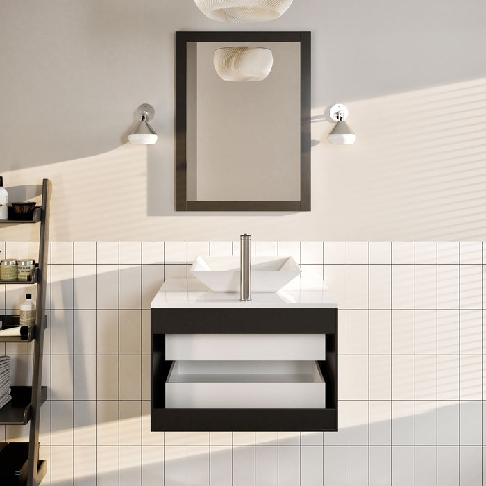 Eviva Totti Wave 24" Modern Bathroom Vanity in Espresso, Gray, or White, Finish with Super White Man-Made Stone Countertop and Porcelain Vessel Sink