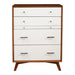 Alpine Furniture Flynn Mid Century Modern 4 Drawer Two Tone Multifunction Chest w/Pull Out Tray, Acorn/White 999-05