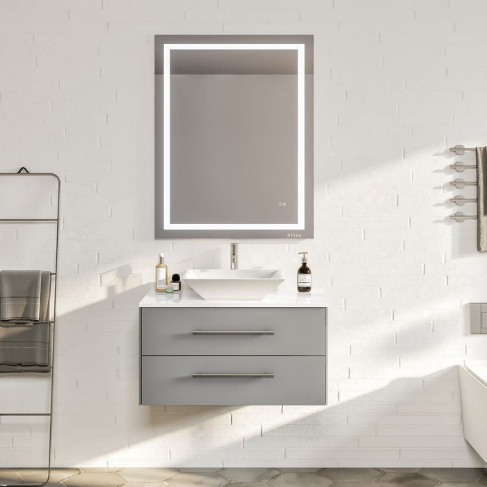 Eviva Totti Wave 30" Modern Bathroom Vanity in Espresso, Gray, or White, Finish with Super White Man-Made Stone Countertop and Porcelain Vessel Sink