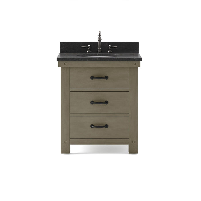 Water Creation Aberdeen 30 Inch Grizzle Grey Single Sink Bathroom Vanity With Faucet With Blue Limestone Counter Top From The ABERDEEN Collection AB30BL03GG-000BX1203