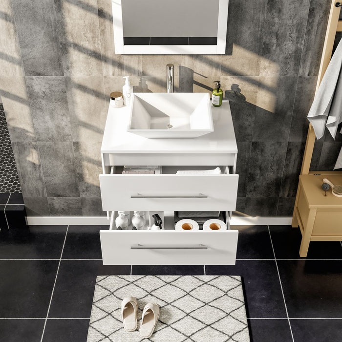 Eviva Totti Wave 24" Modern Bathroom Vanity in Espresso, Gray, or White, Finish with Super White Man-Made Stone Countertop and Porcelain Vessel Sink