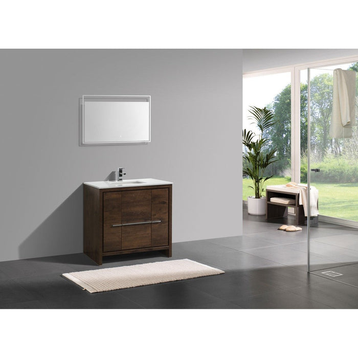KubeBath Dolce 24″ Rose Wood Modern Bathroom Vanity with White Quartz Counter-Top