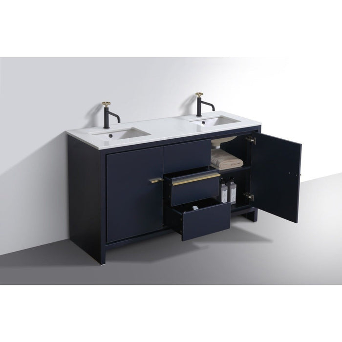 KubeBath Dolce 60" Modern Bathroom Vanity with White Quartz Counter-Top