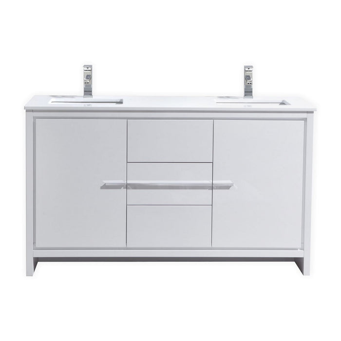 KubeBath Dolce 60" Modern Bathroom Vanity with White Quartz Counter-Top