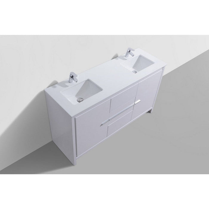 KubeBath Dolce 60" Modern Bathroom Vanity with White Quartz Counter-Top