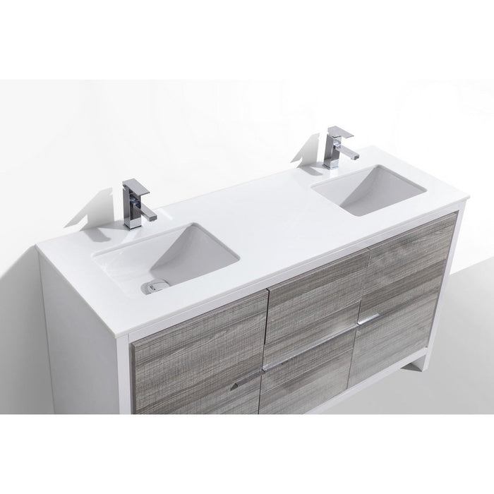 KubeBath Dolce 60" Modern Bathroom Vanity with White Quartz Counter-Top