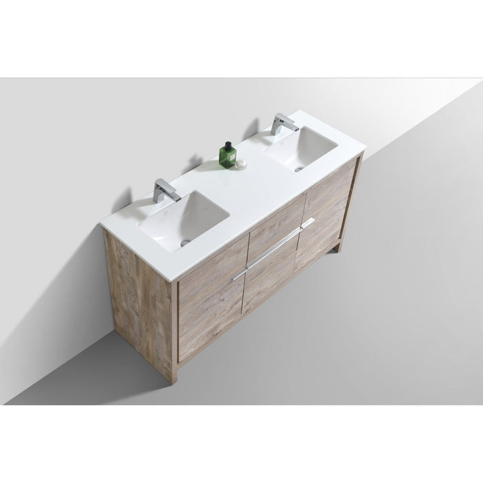 KubeBath Dolce 60" Modern Bathroom Vanity with White Quartz Counter-Top