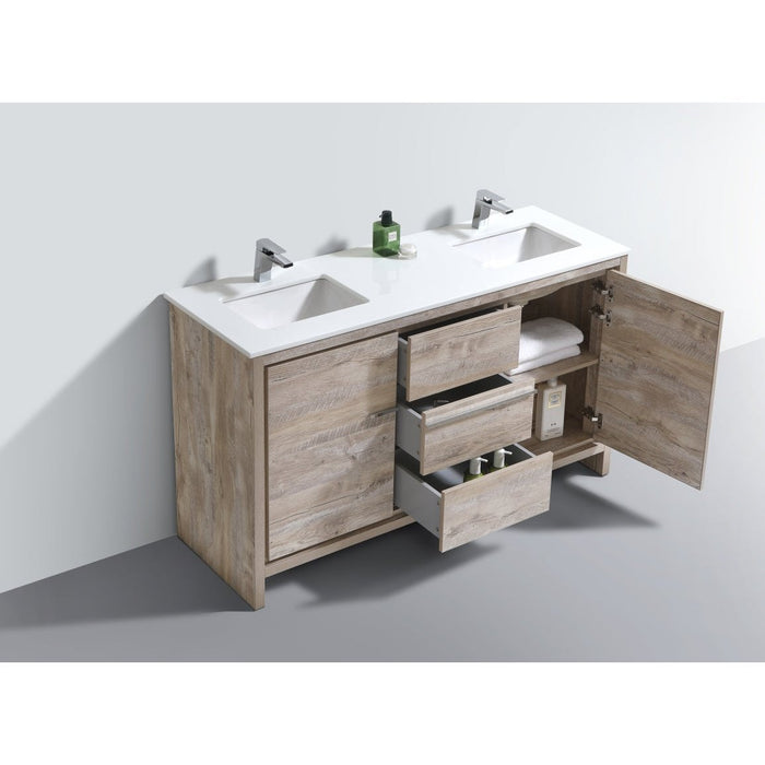 KubeBath Dolce 60" Modern Bathroom Vanity with White Quartz Counter-Top