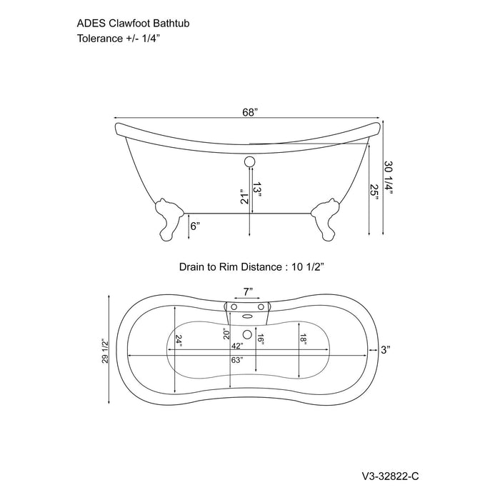 Cambridge Plumbing Cast Iron Double Ended Slipper Tub 71" X 30" with 7" Deck Mount Faucet Drillings and Complete Brushed Nickel Plumbing Package DES-463D-2-PKG-BN-7DH
