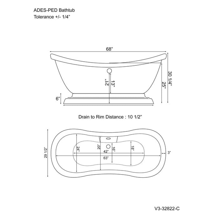 Cambridge Plumbing Cast Iron Double Ended Slipper Tub 71" X 30" with 7" Deck Mount Faucet Drillings DES-PED-DH