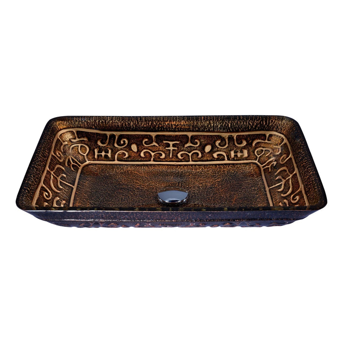 ANZZI Alto Series 23" x 14" Deco-Glass Rectangular Vessel Sink in Macedonian Bronze Finish with Polished Chrome Pop-Up Drain LS-AZ193