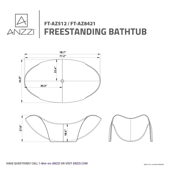 ANZZI Cielo Series 79" x 55" Freestanding Matte White Bathtub FT-AZ512