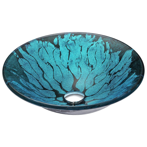 ANZZI Key Series 17" x 17" Deco-Glass Round Vessel Sink in Lustrous Blue and Black Finish with Polished Chrome Pop-Up Drain LS-AZ046