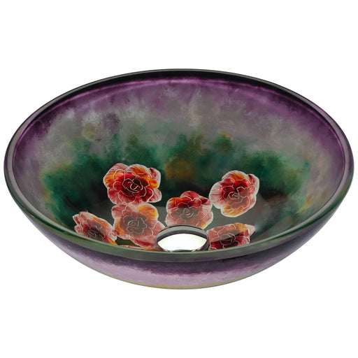 ANZZI Panye Series 17" x 17" Deco-Glass Round Vessel Sink in Purple Hand Painted Mural with Polished Chrome Pop-Up Drain LS-AZ8217