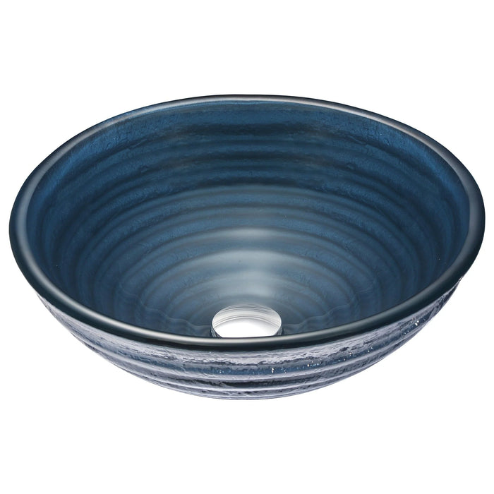 ANZZI Tempo Series 17" x 17" Deco-Glass Round Vessel Sink in Coiled Blue Finish with Polished Chrome Pop-Up Drain LS-AZ042