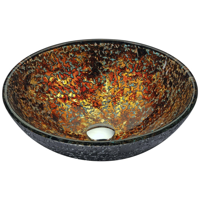 ANZZI Tuasavi Series 17" x 17" Deco-Glass Round Vessel Sink in Molten Gold Finish with Polished Chrome Pop-Up Drain S172
