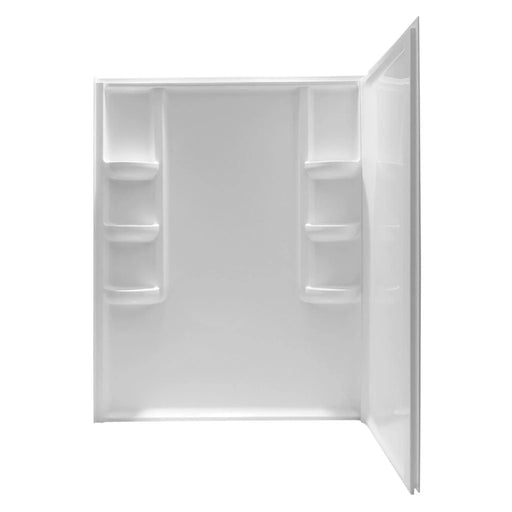 ANZZI Vasu Series 60" x 36" x 74" White Acrylic Corner Two Piece Shower Wall System with 6 Built-In Shelves SW-AZ8072