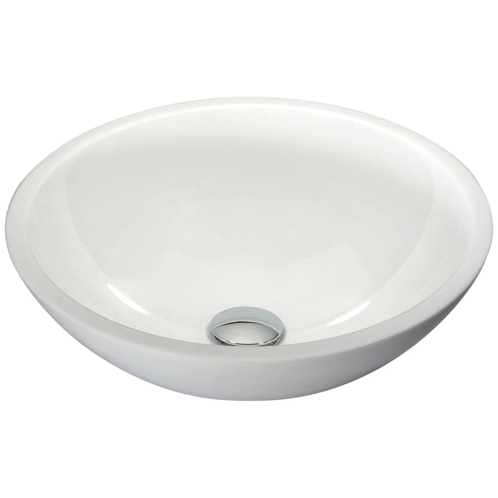 ANZZI Warika Series 17" x 17" Deco-Glass Round Vessel Sink in Glossy White Finish with Polished Chrome Pop-Up Drain LS-AZ8091