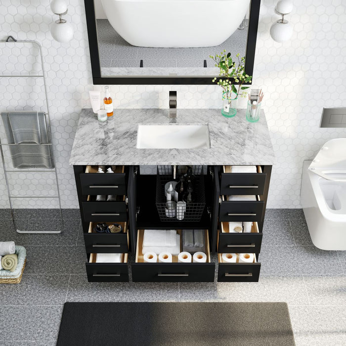 Eviva London 48" x 18" Transitional Bathroom Vanity in Espresso, Gray or White Finish with White Carrara Marble Countertop and Undermount Porcelain Sink