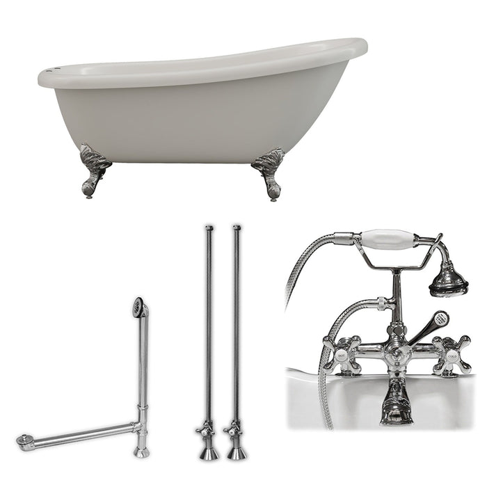 Cambridge Plumbing 61 Inch Acrylic Slipper Bathtub with and Complete Polished Chrome Plumbing Package AST61-463D-2-PKG-CP-7DH