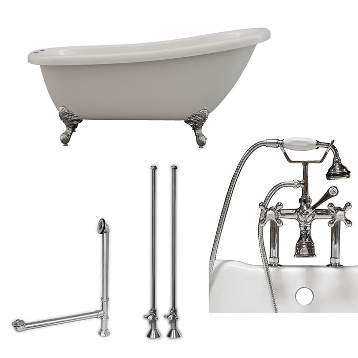 Cambridge Plumbing 61 Inch Acrylic Slipper Bathtub with and Complete Polished Chrome Plumbing Package AST61-463D-6-PKG-CP-7DH