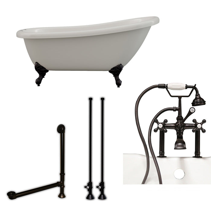 Cambridge Plumbing 61 Inch Acrylic Slipper Soaking Tub with and Complete Polished Chrome Plumbing Package AST61-463D-6-PKG-ORB-7DH