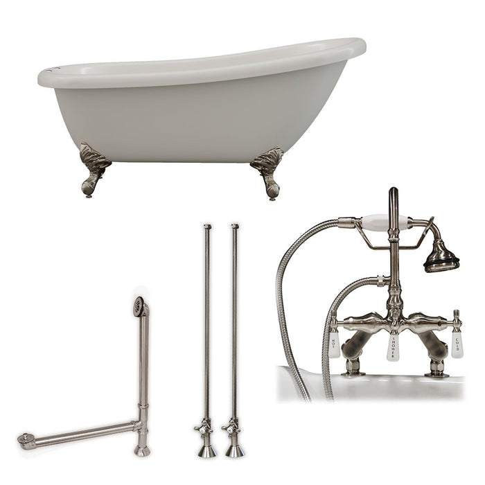 Cambridge Plumbing 61 Inch Acrylic Slipper Soaking Tub with and Complete Brushed Nickel Plumbing Package AST61-684D-PKG-BN-7DH