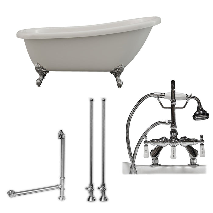 Cambridge Plumbing 61 Inch Acrylic Slipper Bathtub with and Complete Polished Chrome Plumbing Package AST61-684D-PKG-CP-7DH