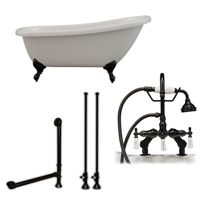 Cambridge Plumbing 61 Inch Acrylic Slipper Soaking Tub with and Complete Polished Chrome Plumbing Package AST61-684D-PKG-ORB-7DH