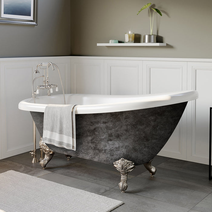 Cambridge Plumbing Hand Painted Scorched Platinum Acrylic Slipper Bathtub with No Faucet Holes and Polished Chrome Claw Feet AST61-DH-BN-SP