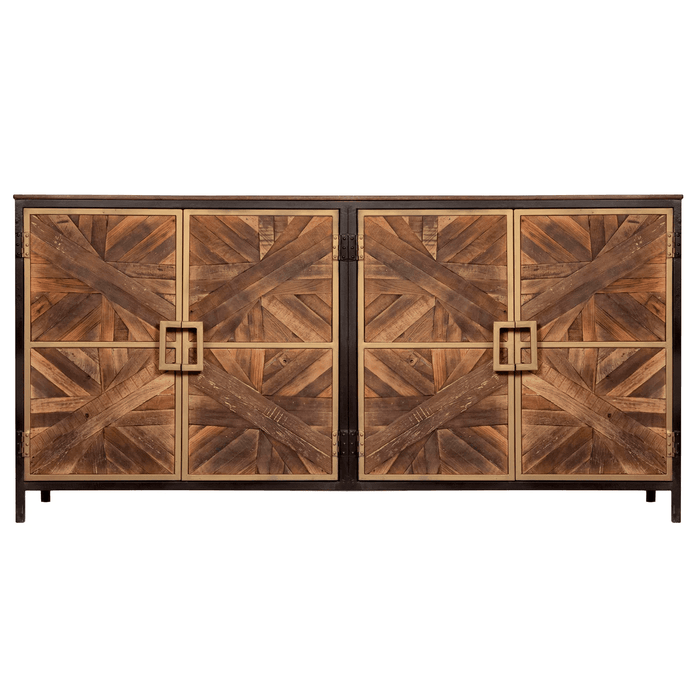 Harp & Finial ATHENS SIDEBOARD Reclaimed Walnut Finish on Mango Wood with Black and Gold Finish on Metal Frame HFF25709