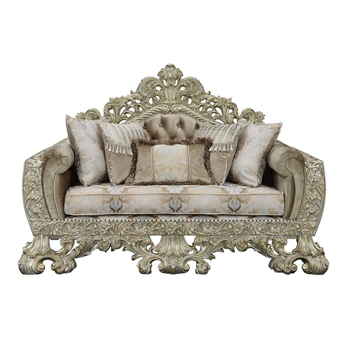 Acme Furniture Sorina Loveseat - Back in Velvet, Fabric & Antique Gold Finish LV01206-1