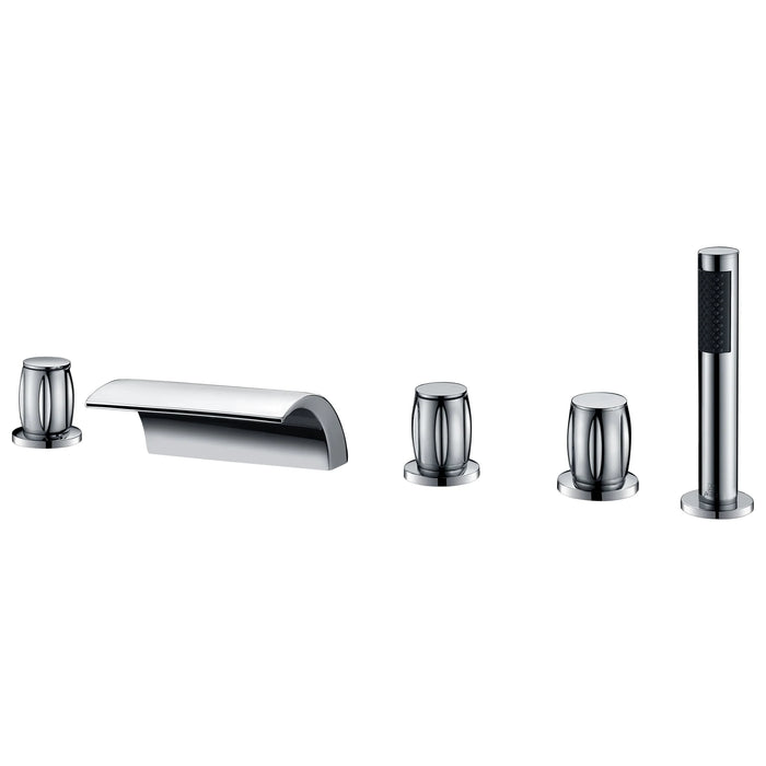 ANZZI Della Series 3-Handle Polished Chrome Waterfall Spout Roman Tub Faucet with Euro-Grip Handheld Sprayer FR-AZ043CH