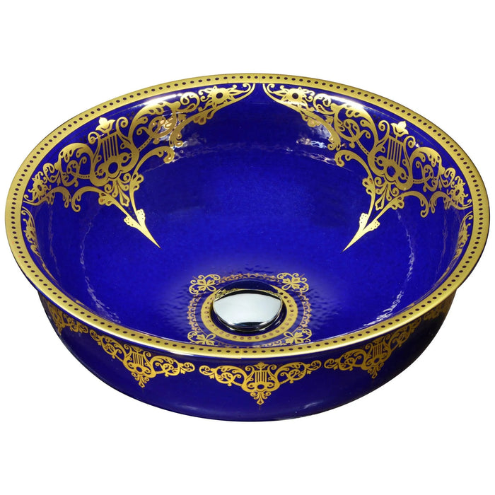 ANZZI Scepter Series 17" x 17" Deco-Glass Round Vessel Sink in Royal Blue Finish with Polished Chrome Pop-Up Drain LS-AZ187