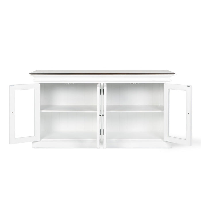 NovaSolo Halifax Accent Display Buffet with 4 Glass Doors in White Distress & Deep Brown B184TWD